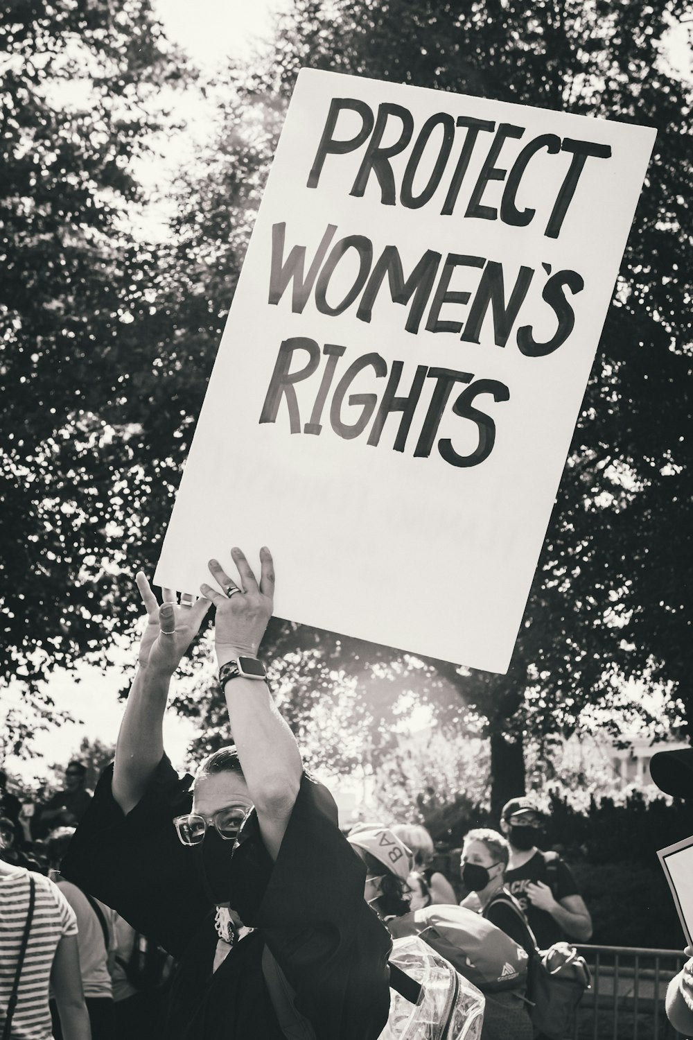 Protester holding Protect Women's Rights sign